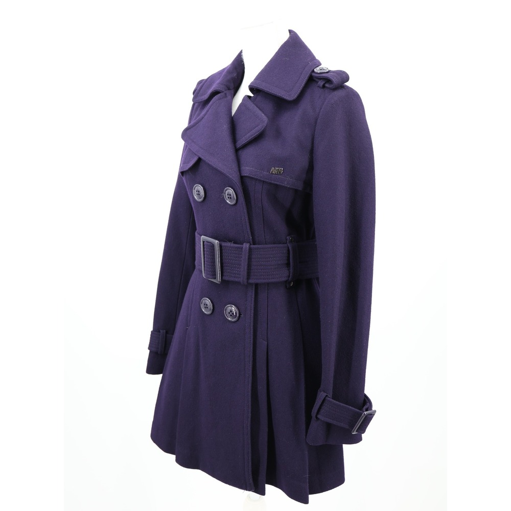 Miss Sixty Wool Blend Belted Peacoat Pleated Back Purple Y2K Jacket Size M - Picture 2 of 16